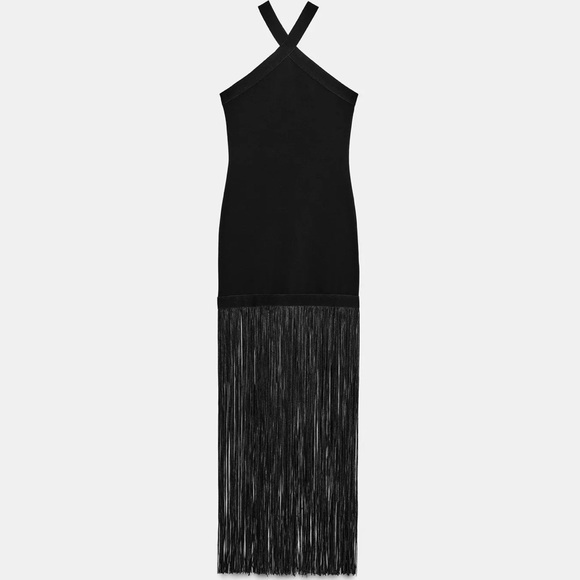 NWT ZARA LONG STRETCH FRINGE DRESS SIZE S - Picture 10 of 12